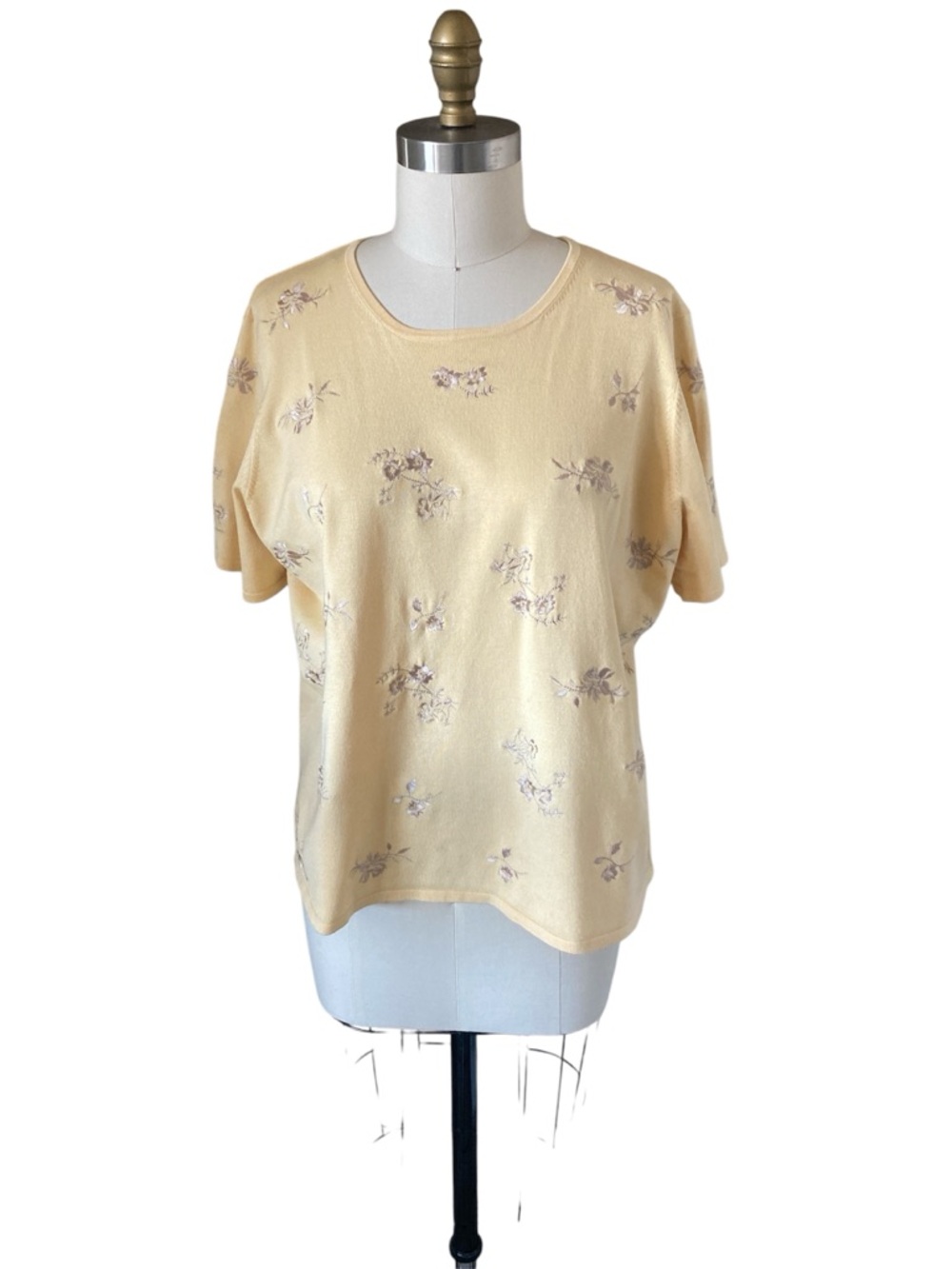 Pendleton Canary yellow Short-Sleeve Floral Crew Neck Silk blend Sweater
